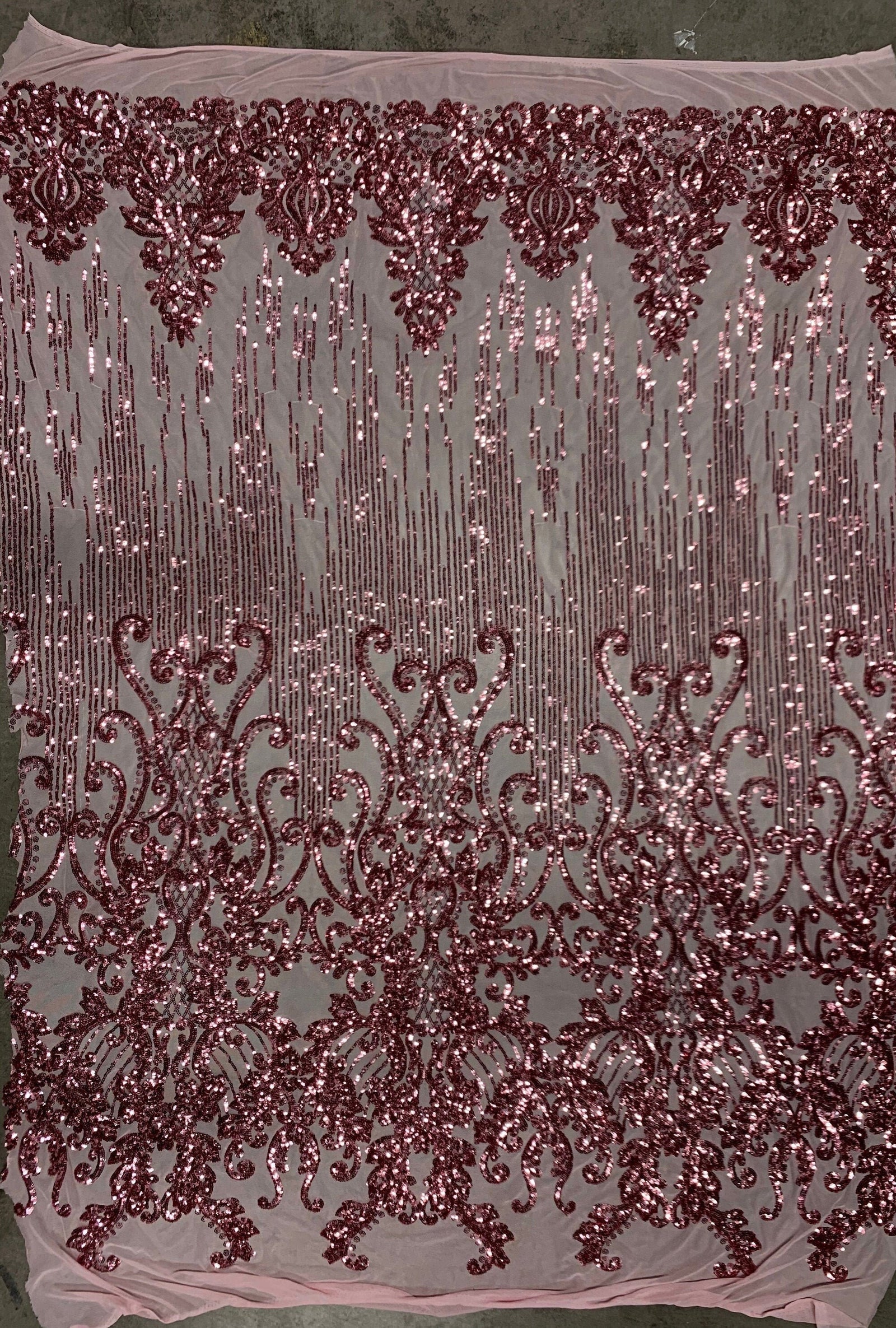 Angelica DUSTY PINK Curlicues and Leaves Sequins on Mesh Lace Fabric by the Yard - 10132