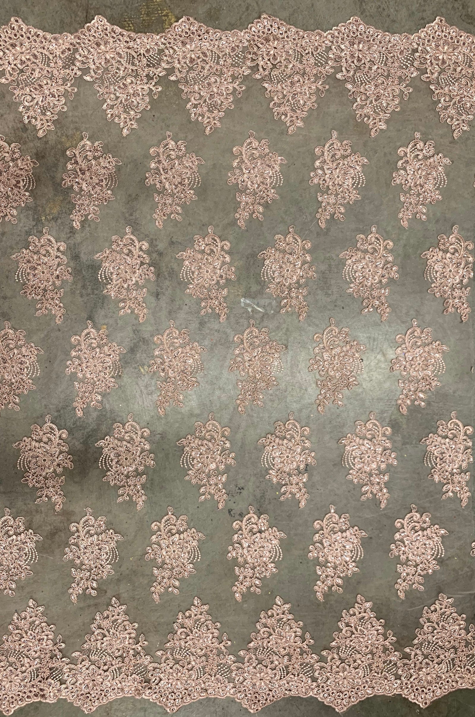 Brianna OLD ROSE Polyester Floral Embroidery with Sequins on Mesh Lace Fabric by the Yard - 10020