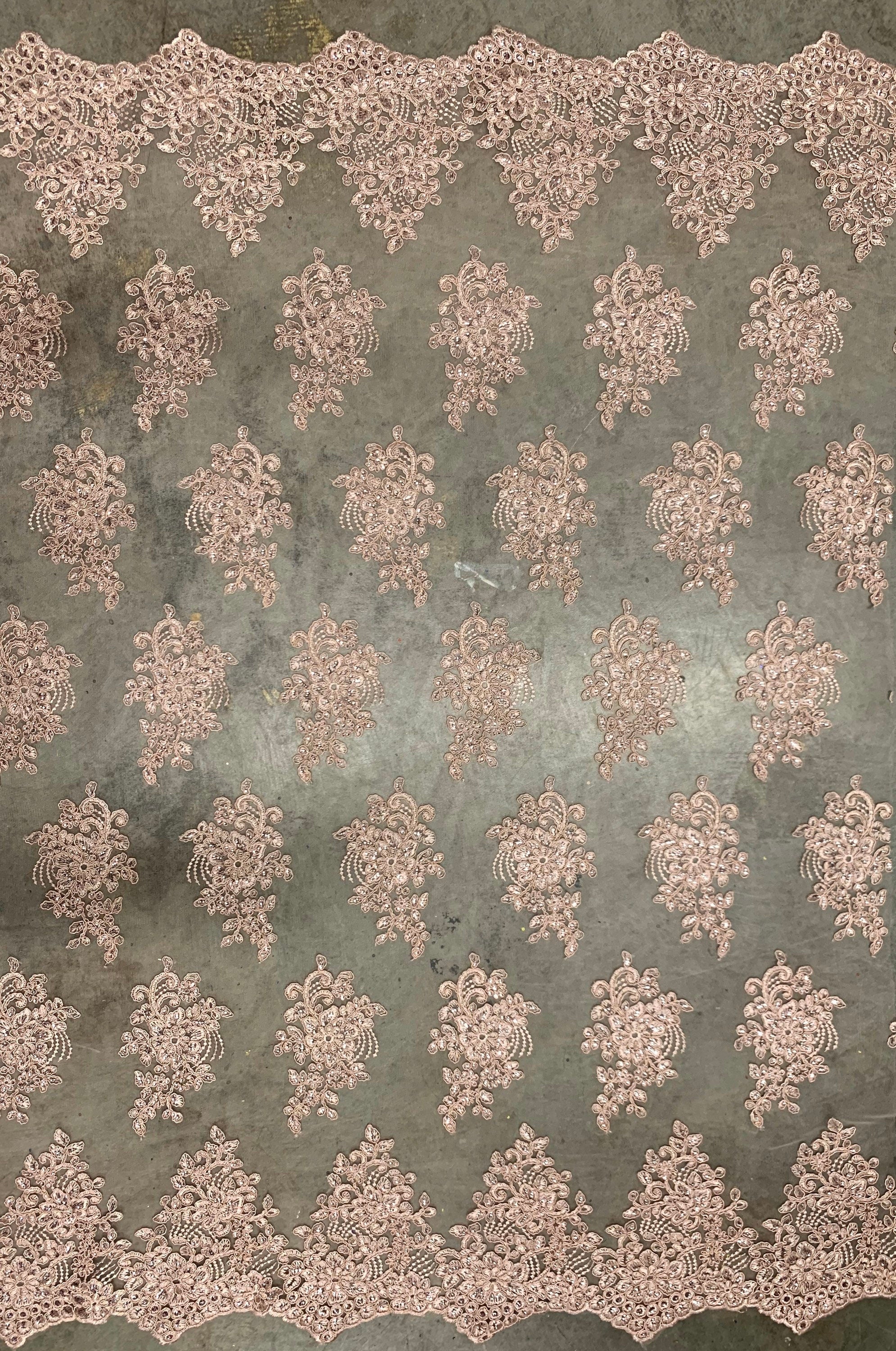 Brianna OLD ROSE Polyester Floral Embroidery with Sequins on Mesh Lace Fabric by the Yard - 10020