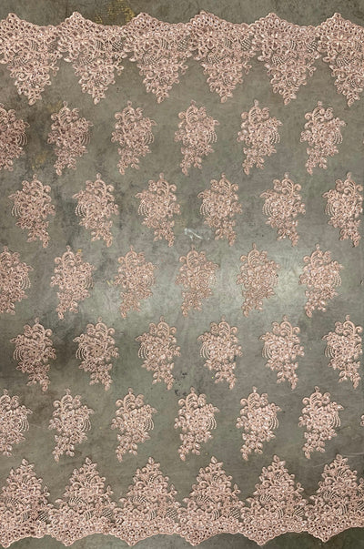Brianna OLD ROSE Polyester Floral Embroidery with Sequins on Mesh Lace Fabric by the Yard - 10020