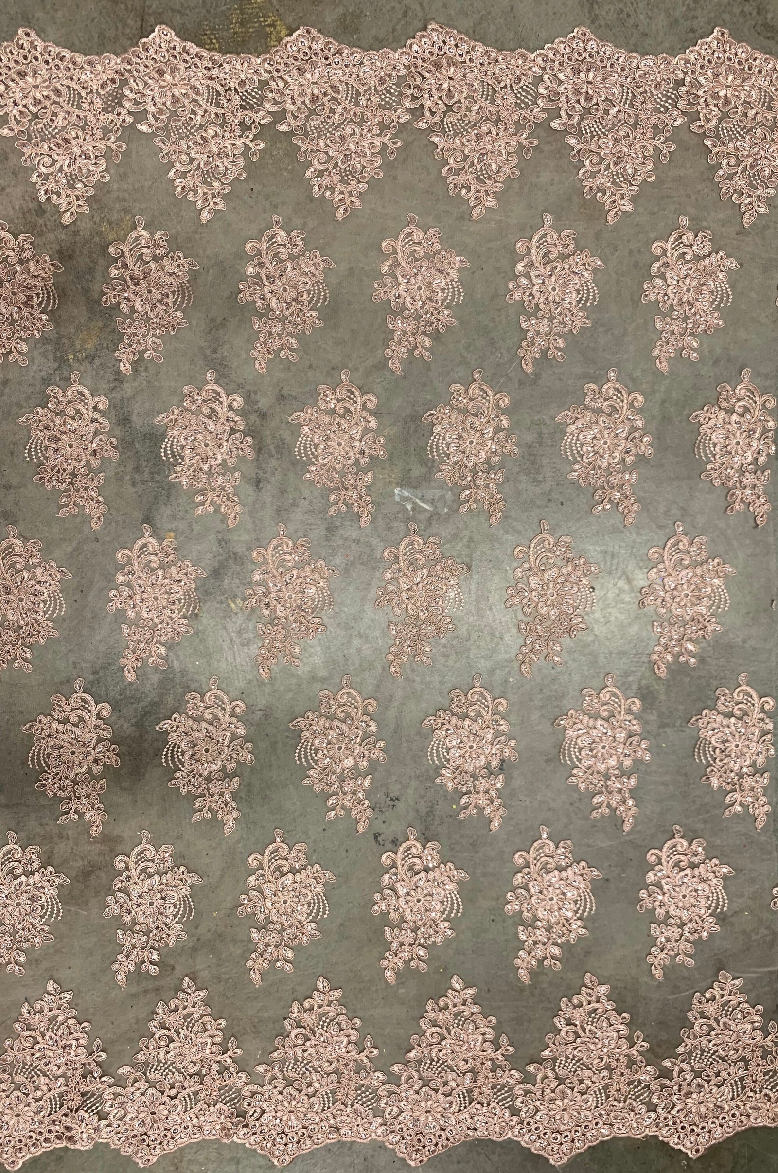 Brianna OLD ROSE Polyester Floral Embroidery with Sequins on Mesh Lace Fabric by the Yard - 10020
