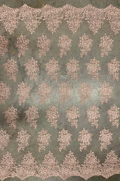 Brianna OLD ROSE Polyester Floral Embroidery with Sequins on Mesh Lace Fabric by the Yard - 10020