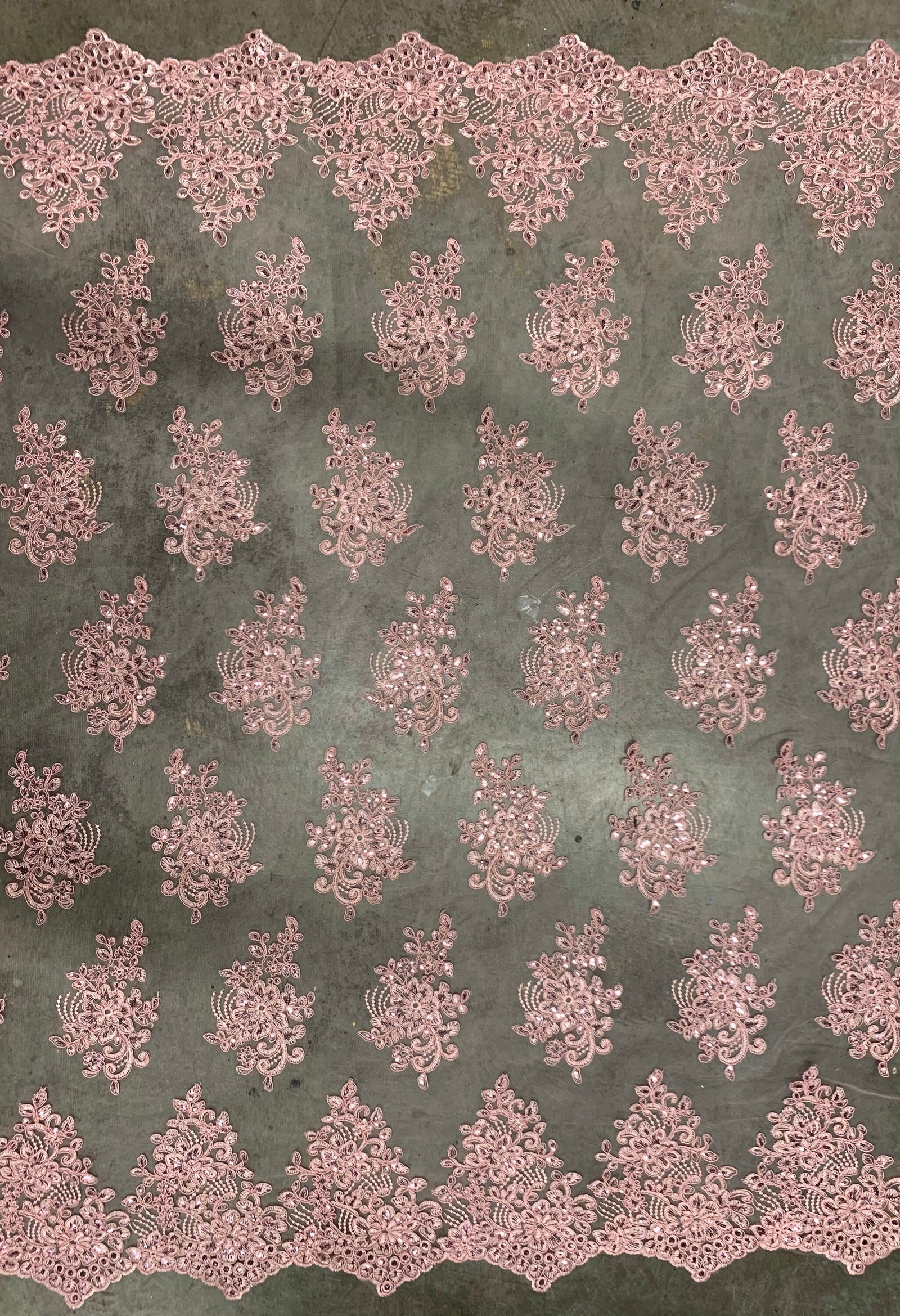 Brianna PINK Polyester Floral Embroidery with Sequins on Mesh Lace Fabric by the Yard - 10020