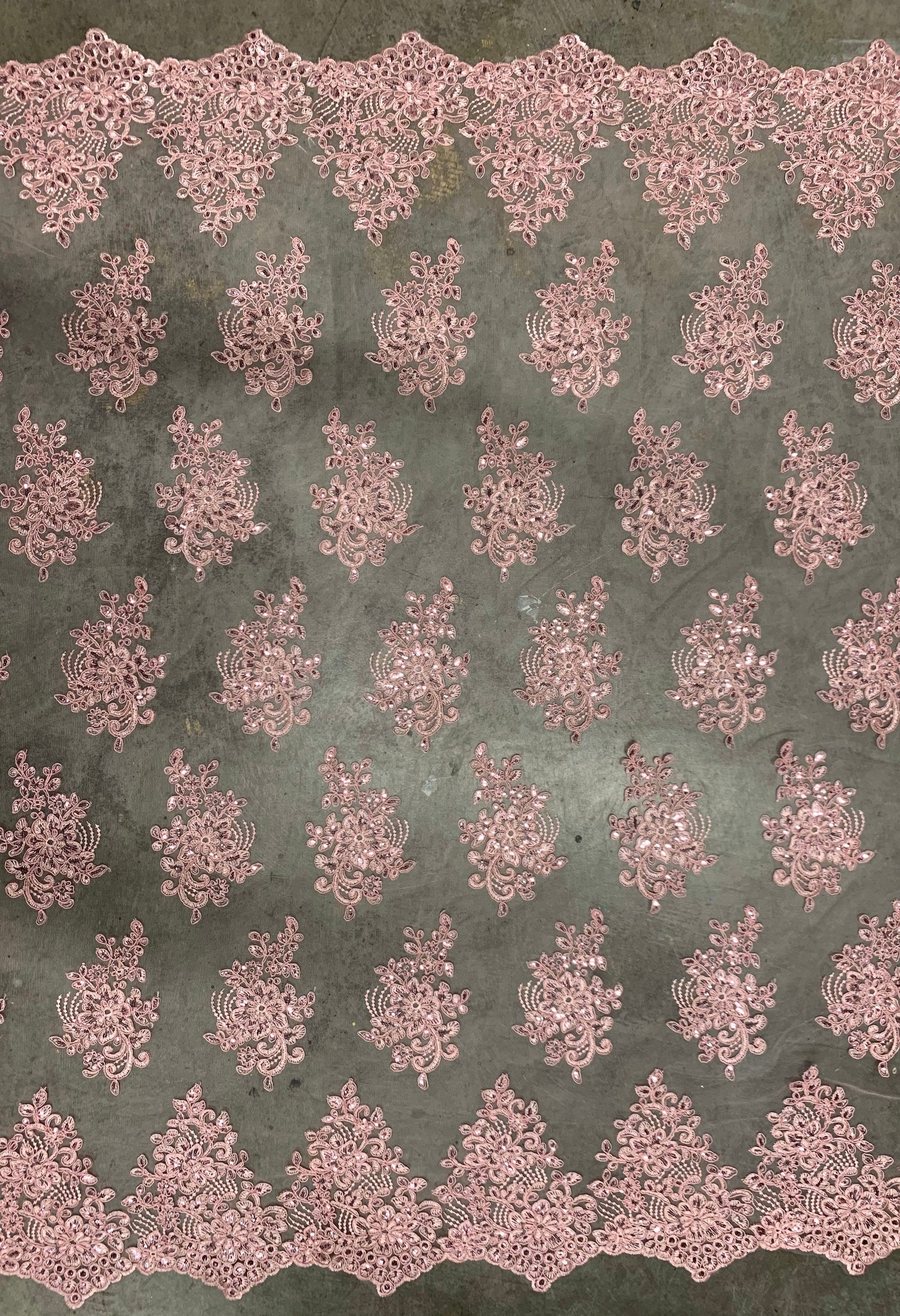 Brianna PINK Polyester Floral Embroidery with Sequins on Mesh Lace Fabric by the Yard - 10020