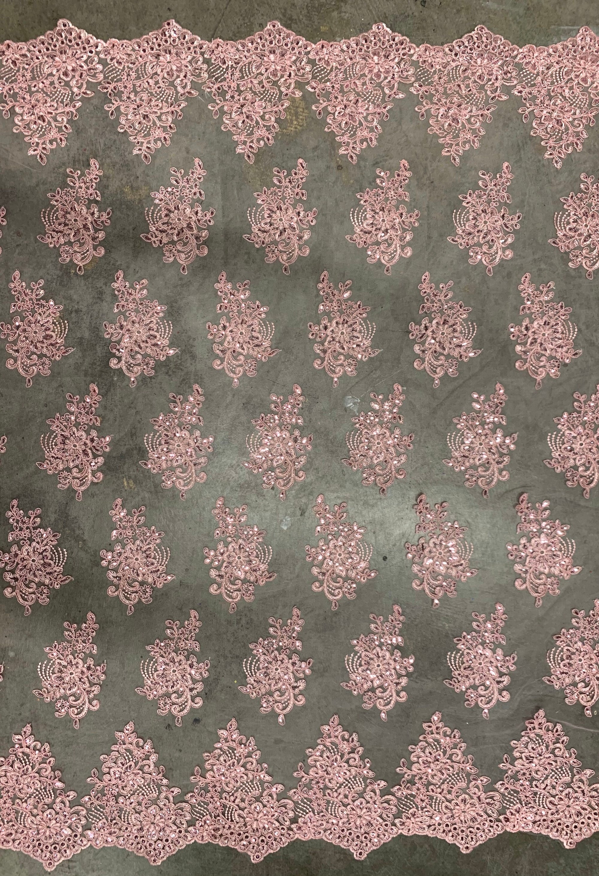 Brianna PINK Polyester Floral Embroidery with Sequins on Mesh Lace Fabric by the Yard - 10020