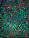 Alaina IRIDESCENT GREEN BLUE Mermaid Curlicue Sequins on Mesh Lace Fabric by the Yard - 10018