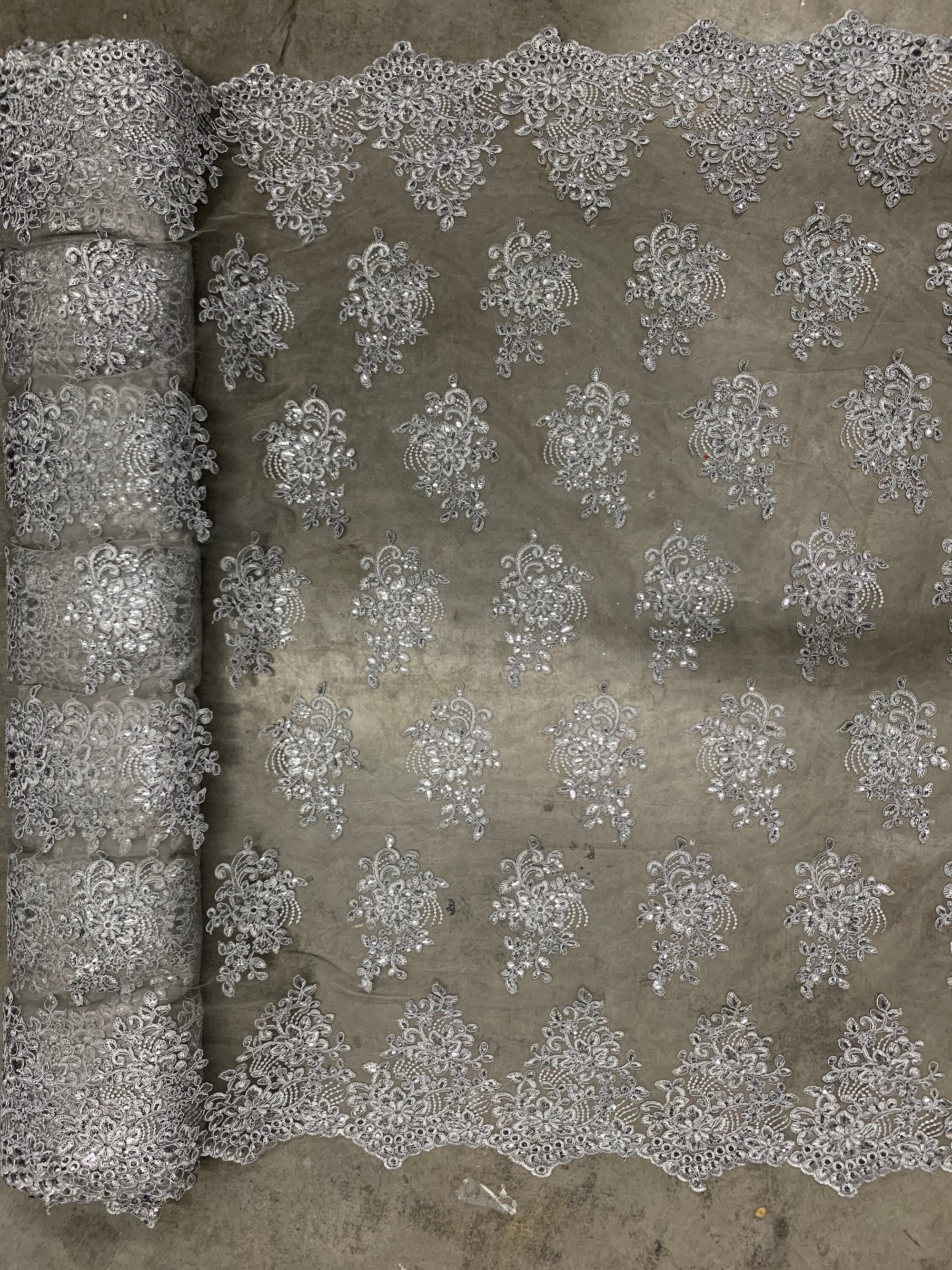 Brianna GREY Polyester Floral Embroidery with Sequins on Mesh Lace Fabric by the Yard - 10020