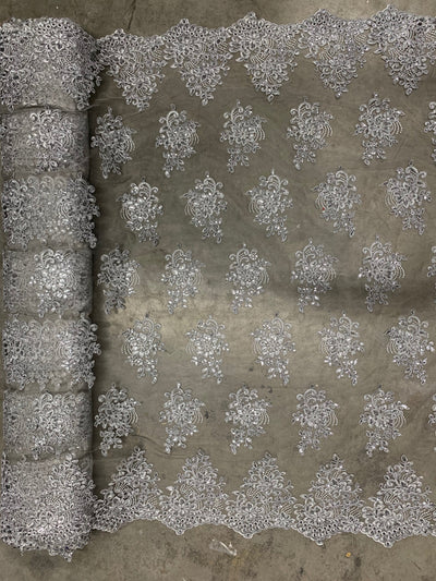 Brianna GREY Polyester Floral Embroidery with Sequins on Mesh Lace Fabric by the Yard - 10020