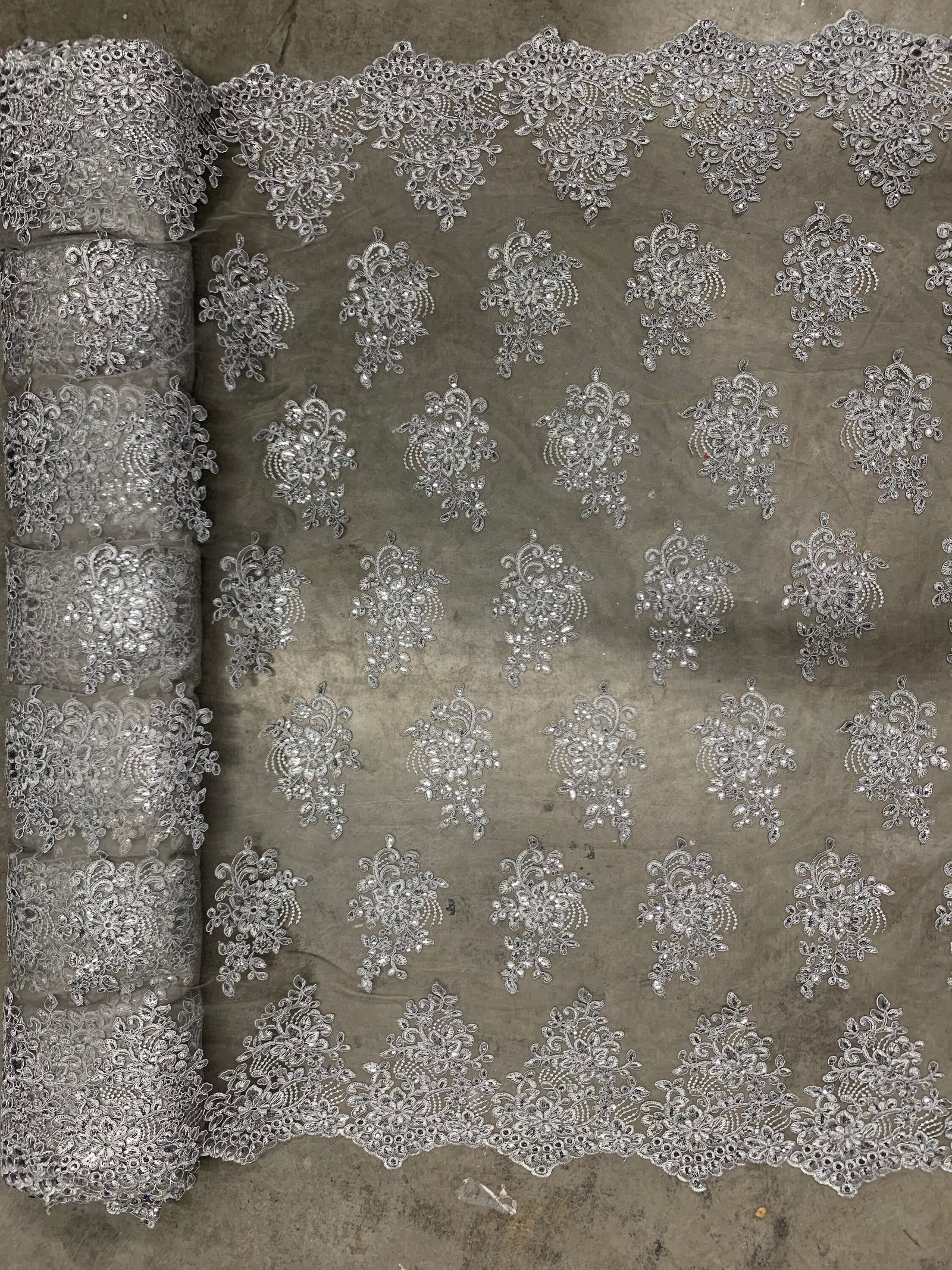 Brianna GREY Polyester Floral Embroidery with Sequins on Mesh Lace Fabric by the Yard - 10020