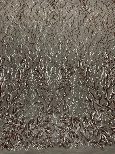 Frances CHAMPAGNE Vines and Leaves Sequins on Mesh Lace Fabric by the Yard - 10153