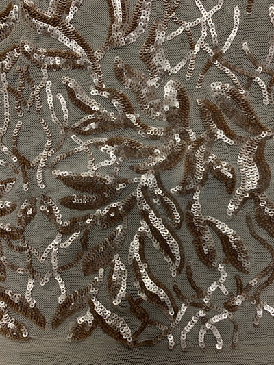 Frances CHAMPAGNE Vines and Leaves Sequins on Mesh Lace Fabric by the Yard - 10153