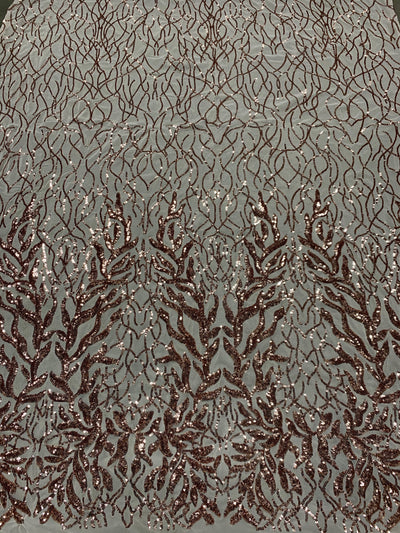Frances COPPER Vines and Leaves Sequins on Mesh Lace Fabric by the Yard - 10153