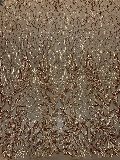Frances GOLD Vines and Leaves Sequins on Mesh Lace Fabric by the Yard - 10153