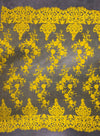 Teagan BRIGHT YELLOW Damask Design Embroidered on Mesh Lace Fabric by the Yard - 10027