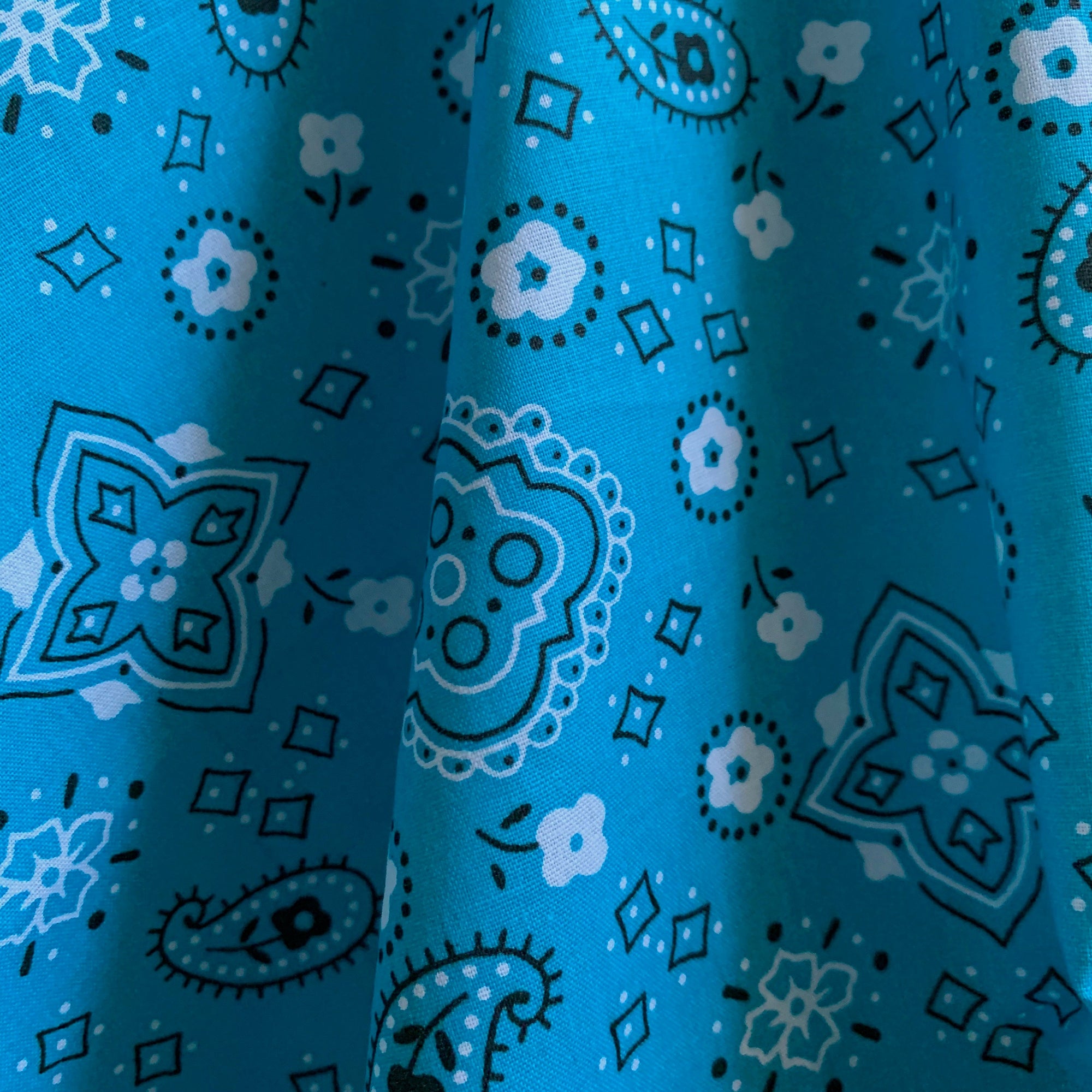 Annabella TURQUOISE BLUE Paisley Floral Print Bandana Poly Cotton Fabric by the Yard - 10115