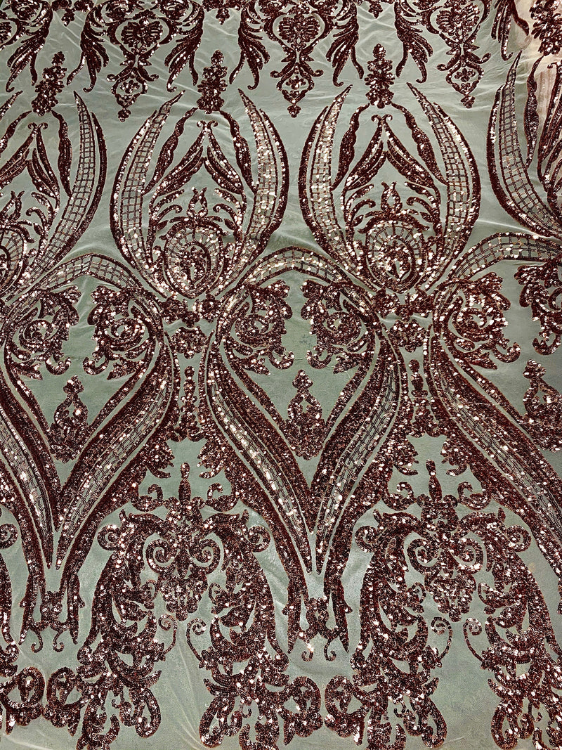 Alaina COPPER Curlicue Sequins on Mesh Lace Fabric by the Yard - 10018