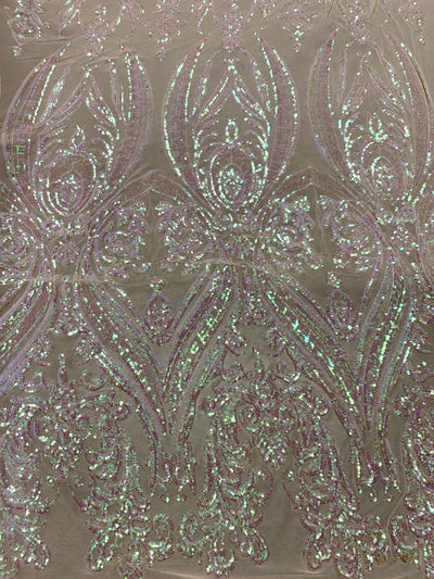 Alaina BLUSH PINK IRIDESCENT Curlicue Sequins on Mesh Lace Fabric by the Yard - 10018