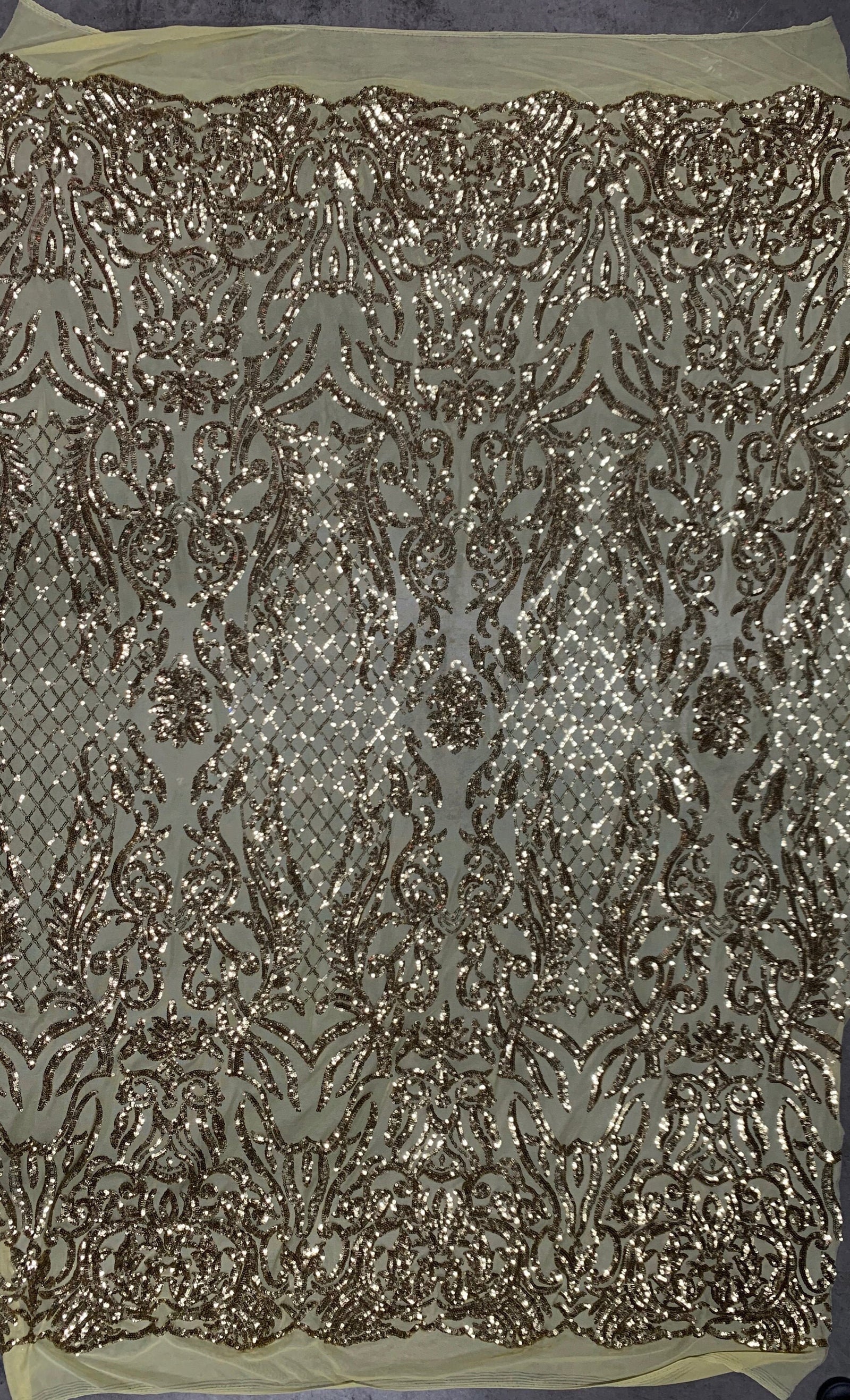 Phoebe GOLD Sequins on Mesh Lace Fabric by the Yard - 10062