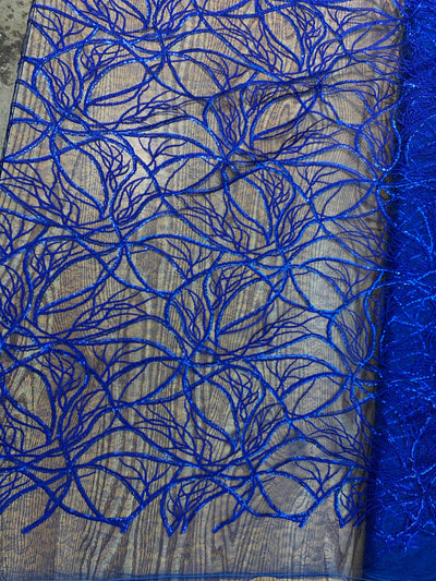 Julie ROYAL BLUE Polyester Filament Pattern with Sequins on Mesh Lace Fabric by the Yard for Gown, Wedding, Bridesmaid, Prom - 10154