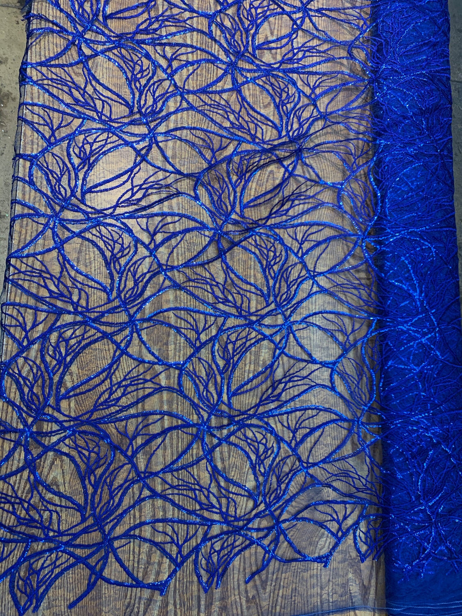 Julie ROYAL BLUE Polyester Filament Pattern with Sequins on Mesh Lace Fabric by the Yard for Gown, Wedding, Bridesmaid, Prom - 10154