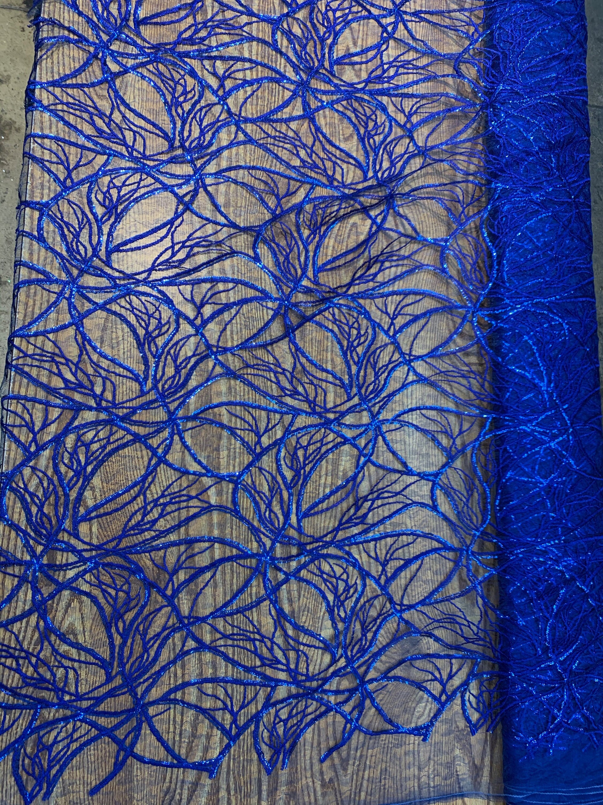 Julie ROYAL BLUE Polyester Filament Pattern with Sequins on Mesh Lace Fabric by the Yard for Gown, Wedding, Bridesmaid, Prom - 10154