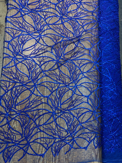 Julie ROYAL BLUE Polyester Filament Pattern with Sequins on Mesh Lace Fabric by the Yard for Gown, Wedding, Bridesmaid, Prom - 10154