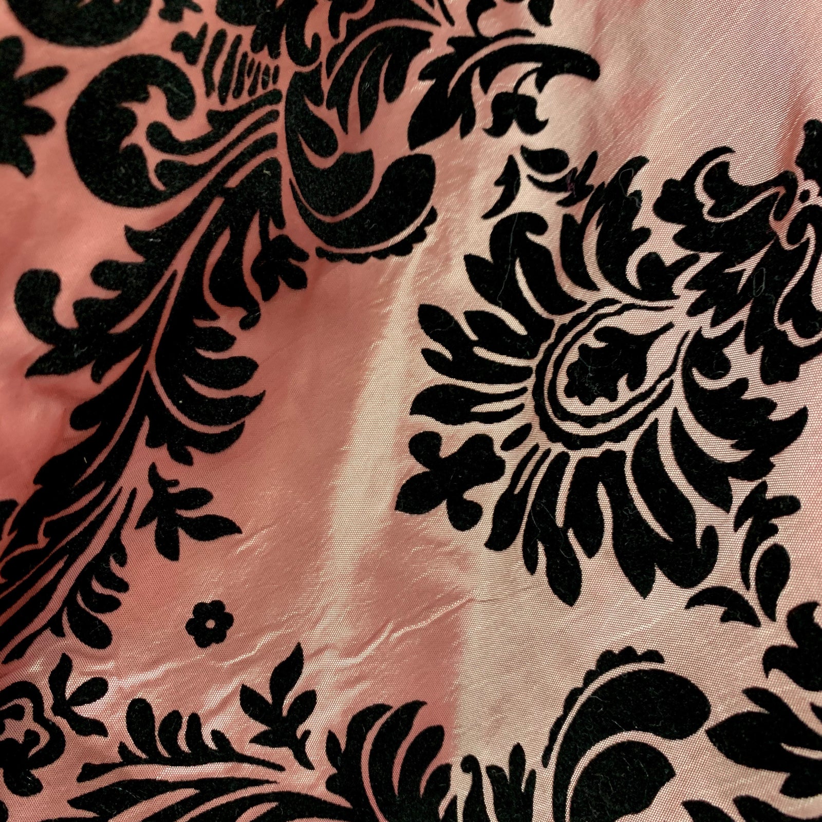 Amanda LIGHT MAUVE Taffeta with Black Velvet Flocked Damask Fabric by the Yard - 10078