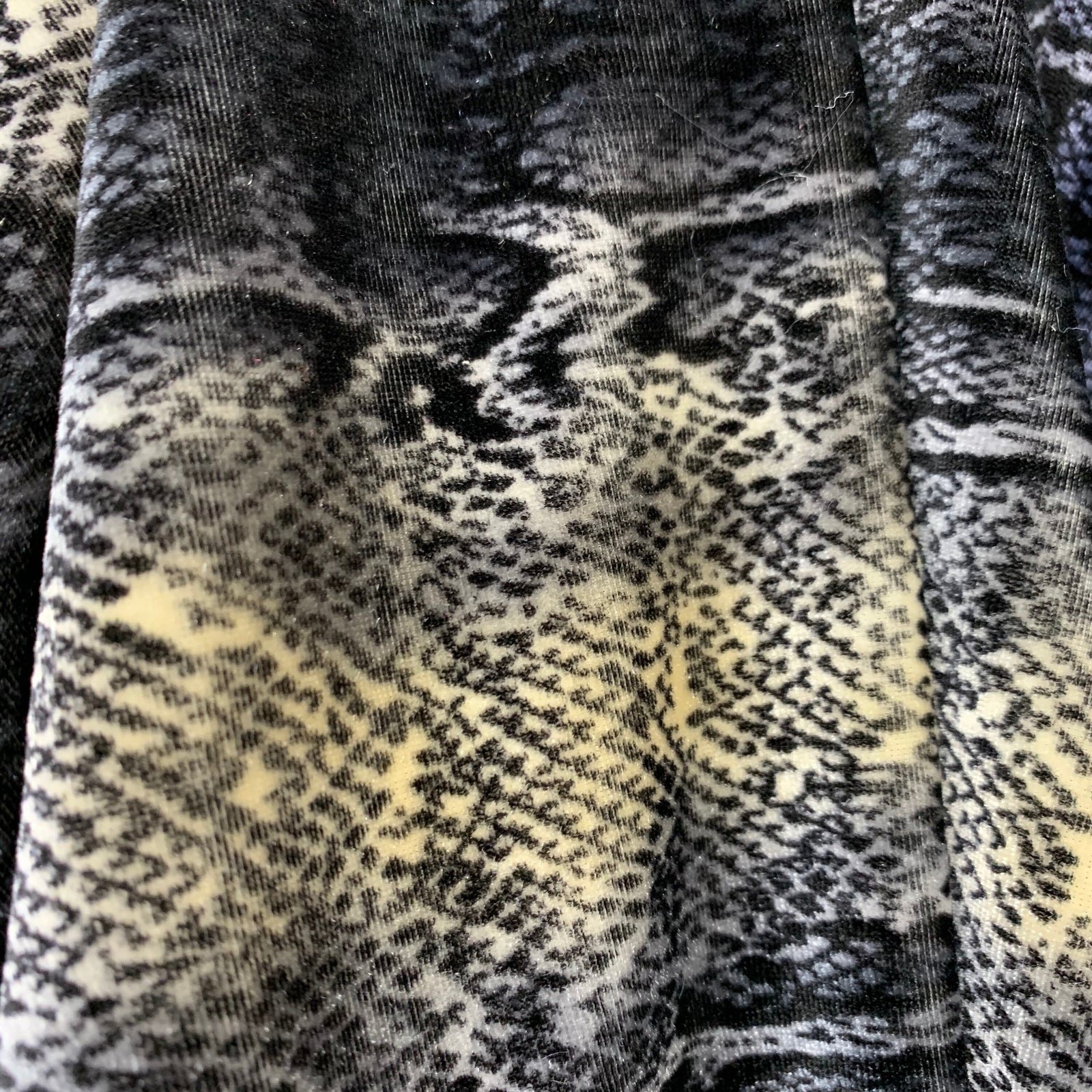 Colette GREY BLACK Snake Skin Pattern Polyester Stretch Velvet Fabric by the Yard for Tops, Clothes, Dance Wear, Costumes, Crafts - 10161