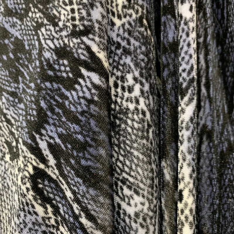 Colette BLUE BLACK Snake Skin Pattern Polyester Stretch Velvet Fabric by the Yard for Tops, Clothes, Dance Wear, Costumes, Crafts - 10161