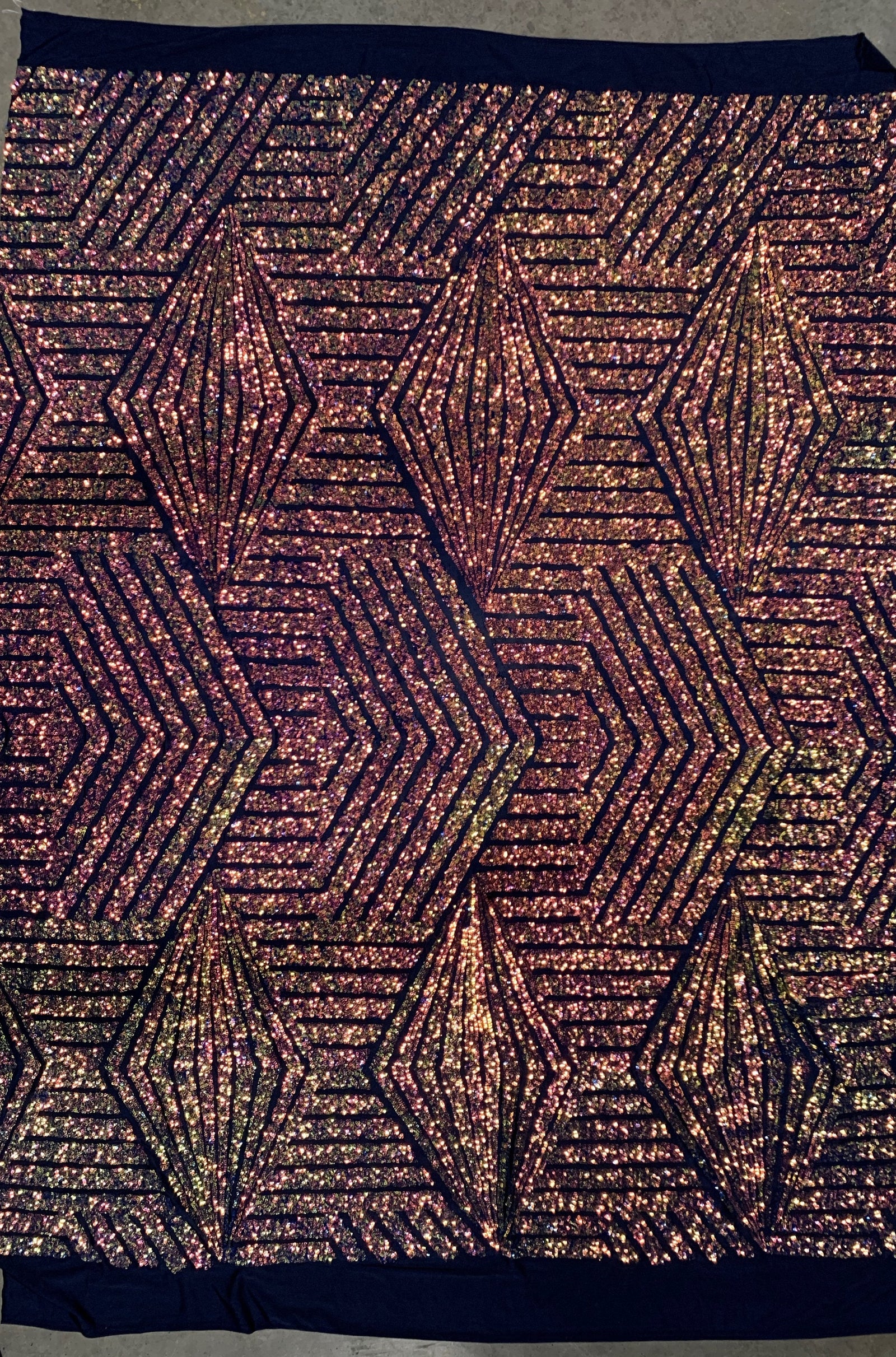 Thea RAINBOW Geometric Sequins Diamond & Stripes on Poly Spandex Fabric by the Yard - 10026