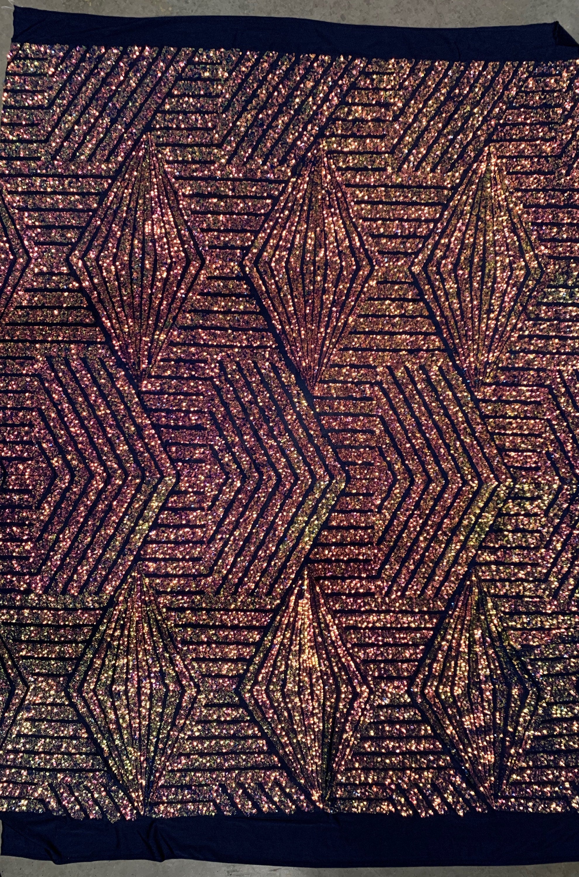 Thea RAINBOW Geometric Sequins Diamond & Stripes on Poly Spandex Fabric by the Yard - 10026