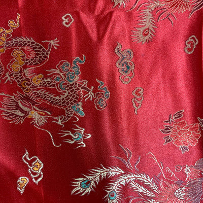 Hope DARK RED Dragon Brocade Chinese Satin Fabric by the Yard - 10040