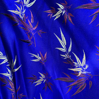 Alondra ROYAL BLUE Leaves Brocade Chinese Satin Fabric by the Yard - 10095