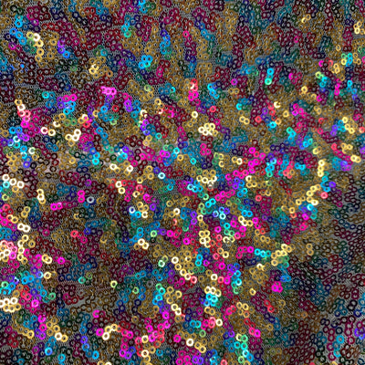 Leila GOLD RAINBOW Sequins on Mesh Fabric by the Yard - 10050