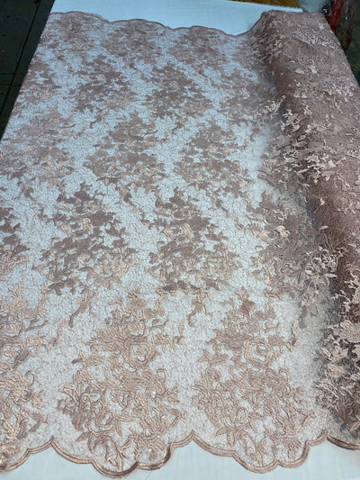 Hanna MAUVE Polyester Floral Embroidery with Sequins on Web Mesh Lace Fabric by the Yard for Gown, Wedding, Bridesmaid, Prom - 10165