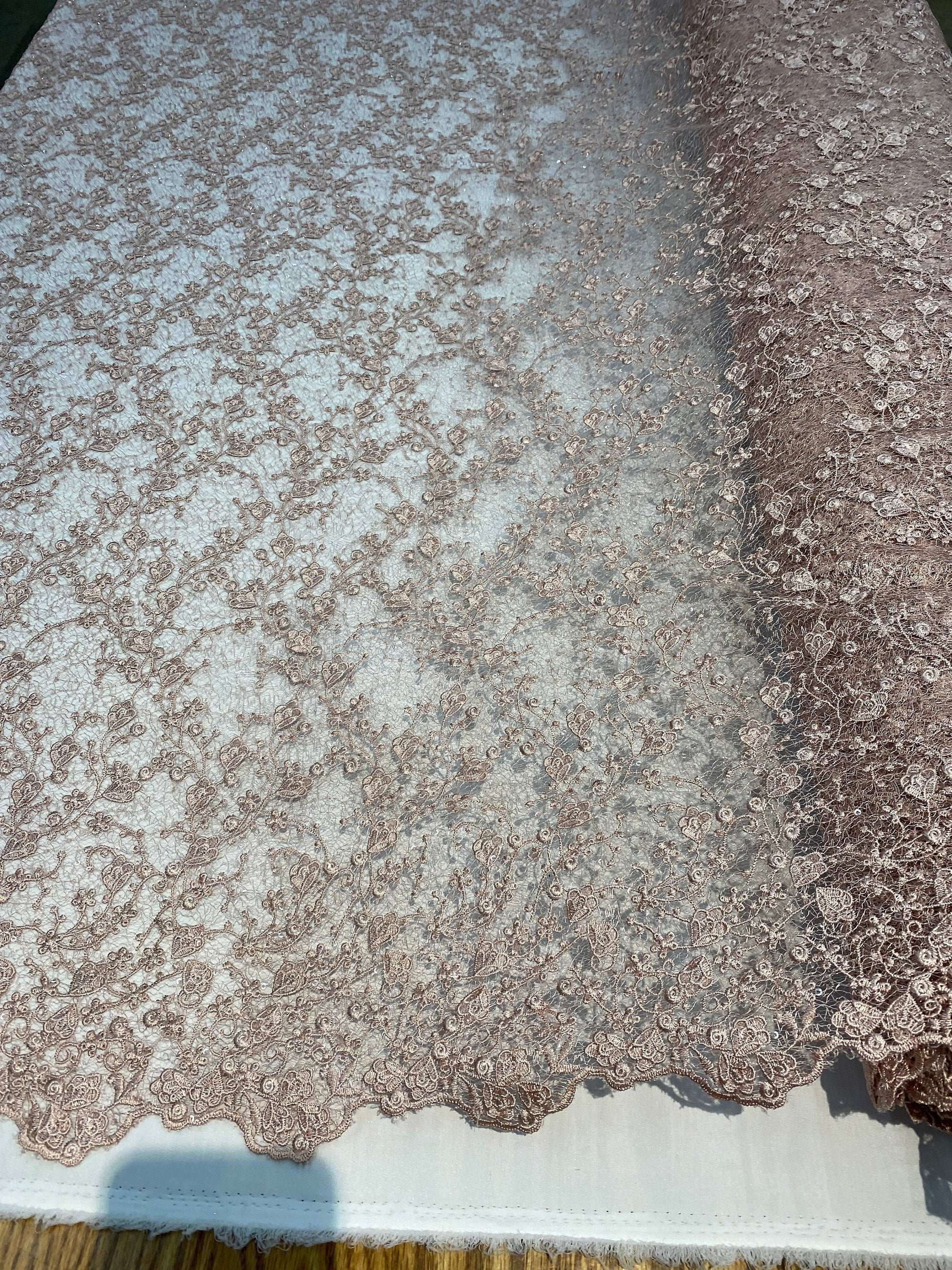 Braelyn MAUVE Polyester Floral Embroidery with Sequins on Web Mesh Lace Fabric by the Yard for Gown, Wedding, Bridesmaid, Prom - 10166