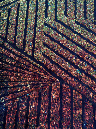 Thea RAINBOW Geometric Sequins Diamond & Stripes on Poly Spandex Fabric by the Yard - 10026