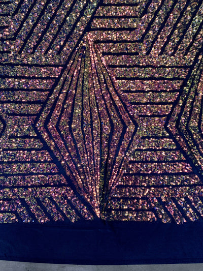 Thea RAINBOW Geometric Sequins Diamond & Stripes on Poly Spandex Fabric by the Yard - 10026