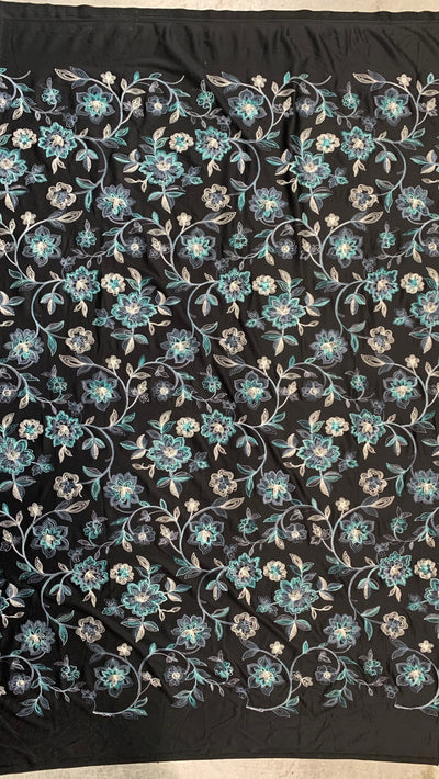 Johanna EMBROIDERED FLORAL 2 Pattern Polyester Stretch Velvet Fabric by the Yard for Tops, Clothes, Dance Wear, Costumes, Crafts - 10167