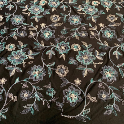 Johanna EMBROIDERED FLORAL 2 Pattern Polyester Stretch Velvet Fabric by the Yard for Tops, Clothes, Dance Wear, Costumes, Crafts - 10167