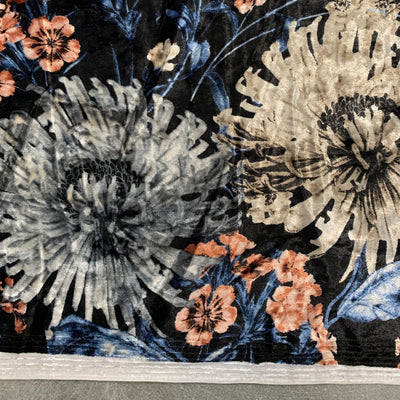 Beatrice FLORAL Print 1 on BLACK Polyester Crushed Stretch Velvet Fabric by the Yard for Tops, Clothes, Dance Wear, Costumes, Crafts - 10168