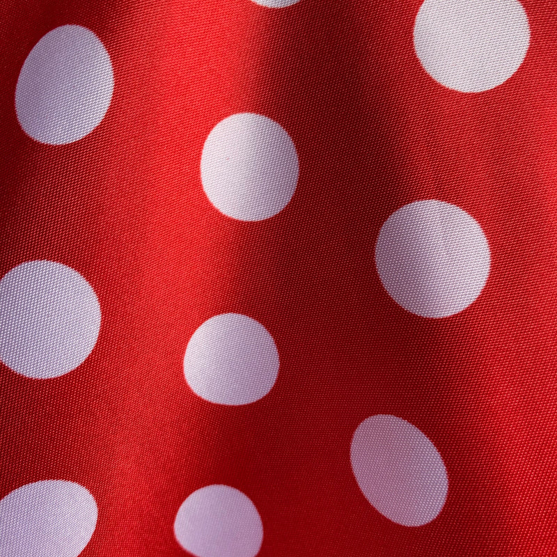 Shelby 0.75" RED Polka Dots on WHITE Polyester Light Weight Satin Fabric by the Yard - 10070