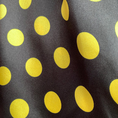 Shelby 0.75" YELLOW Polka Dots on BLACK Polyester Light Weight Satin Fabric by the Yard - 10070