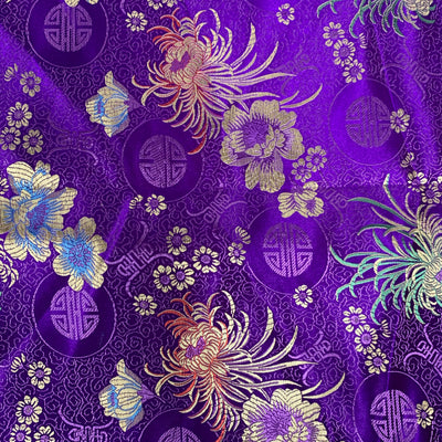 Kate PURPLE Floral Brocade Chinese Satin Fabric by the Yard - 10037