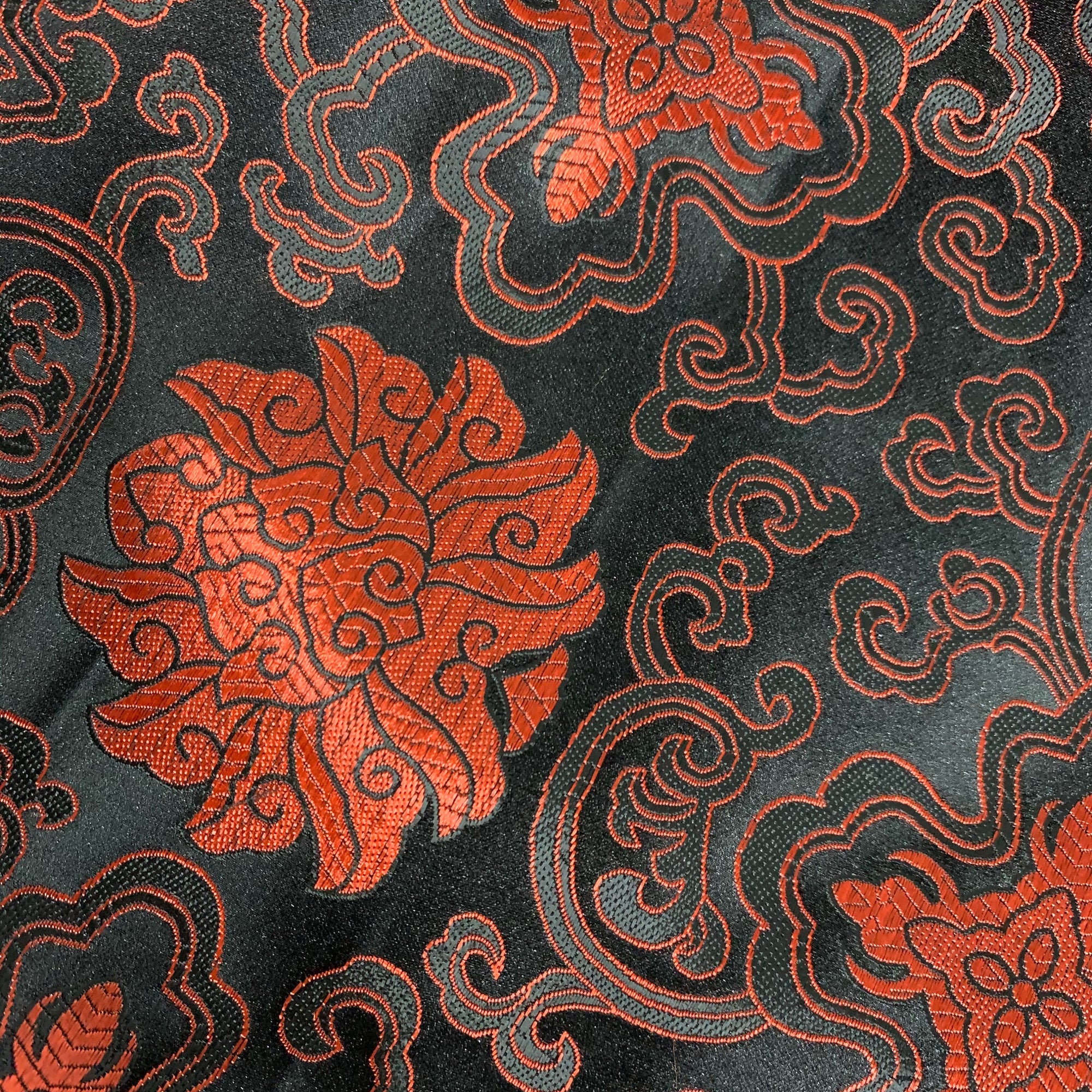 Adelaide BLACK RED Chinese Brocade Satin Fabric by the Yard - 10058