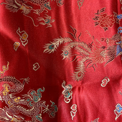 Hope DARK RED Dragon Brocade Chinese Satin Fabric by the Yard - 10040