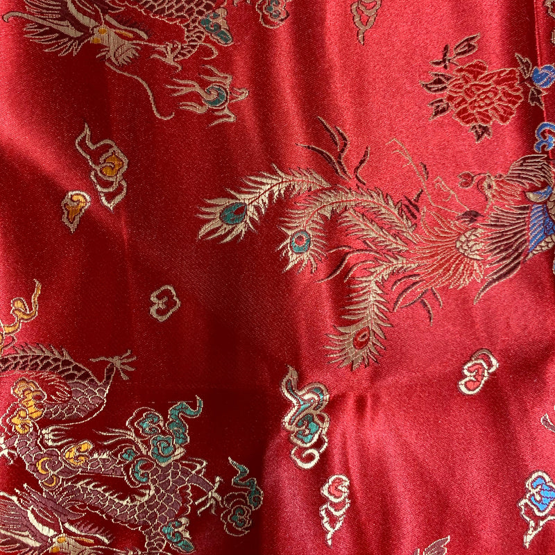 Hope DARK RED Dragon Brocade Chinese Satin Fabric by the Yard - 10040