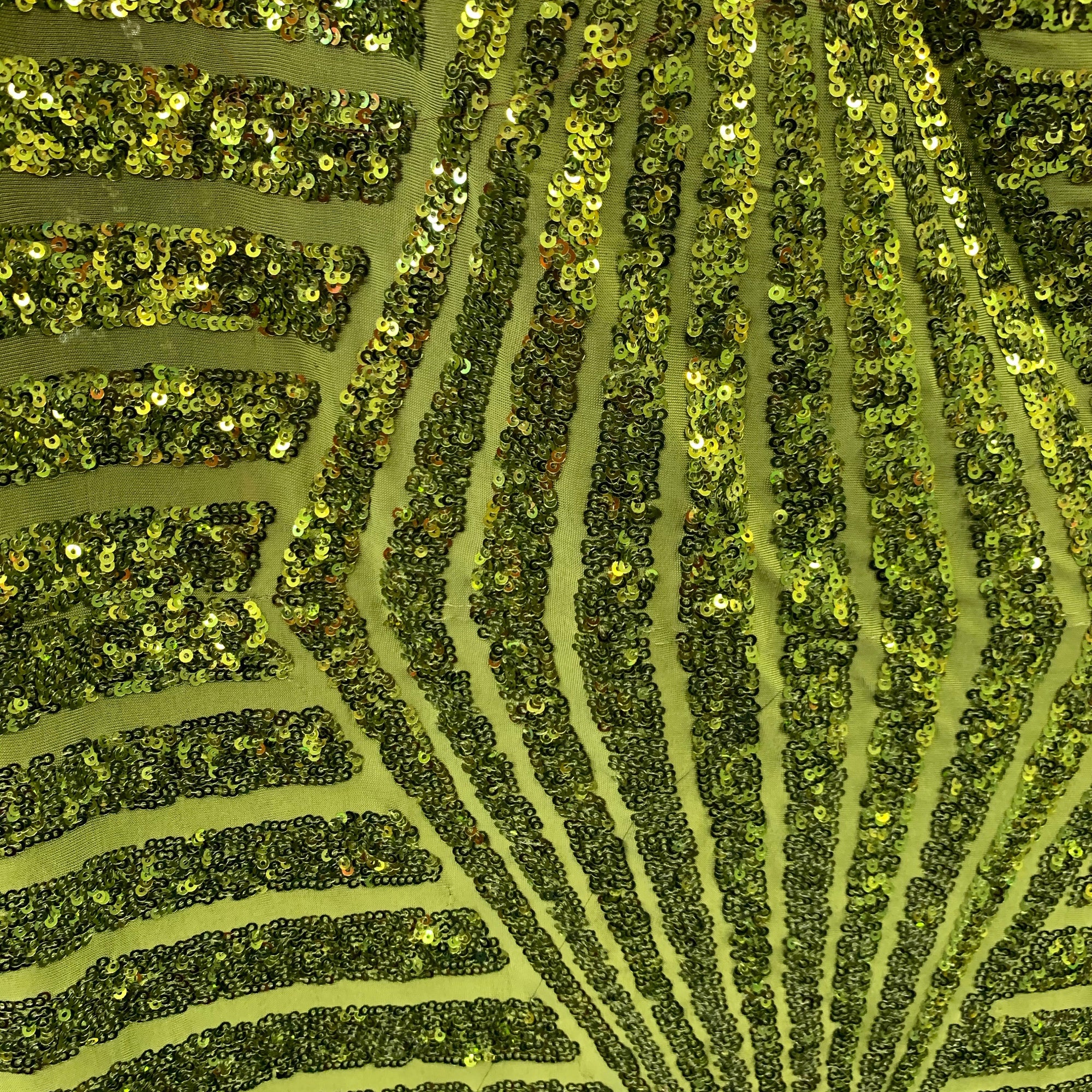 Thea OLIVE Geometric Sequins Diamond & Stripes on Poly Spandex Fabric by the Yard - 10026