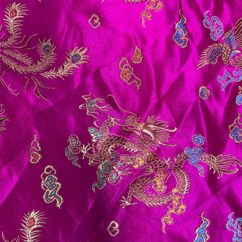 Hope FUCHSIA Dragon Brocade Chinese Satin Fabric by the Yard - 10040