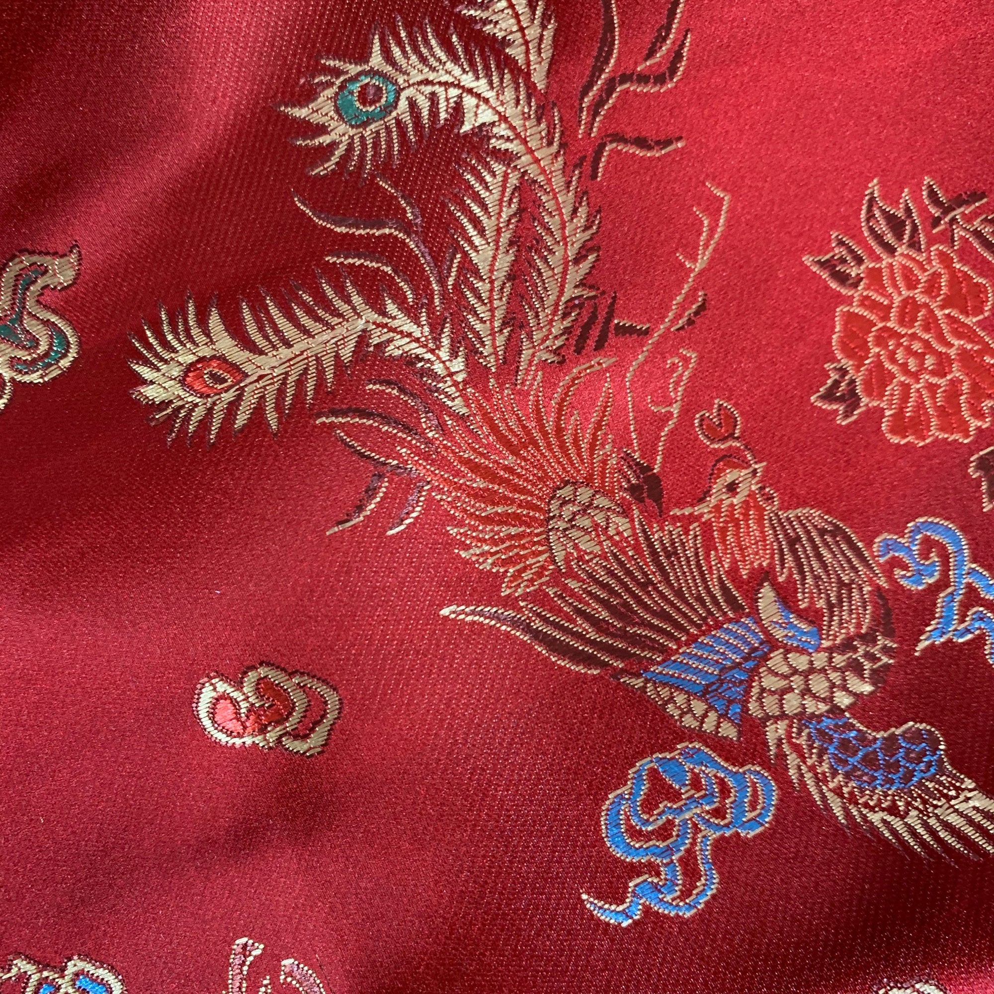 Hope DARK RED Dragon Brocade Chinese Satin Fabric by the Yard - 10040